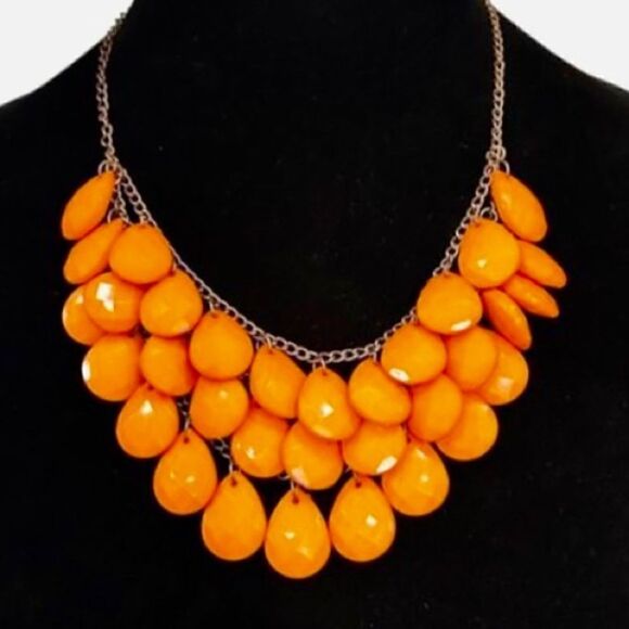 Teardrop Bib Necklace Women's 16" Tangerine Orange Fashion Statement Vintage - Picture 1 of 5